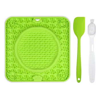 Suction Cup Silicone Pet Anti-bite Slow Feeder Placemat Partition Design Cat and Dog Slow-food Licking Plate + Scraper + Brush
