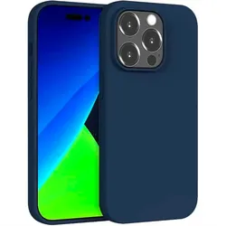 Luxury Solid Color Liquid Silicone Soft Phone Case - Shockproof Protection Back Cover - iPhone 12 (Deep Blue)