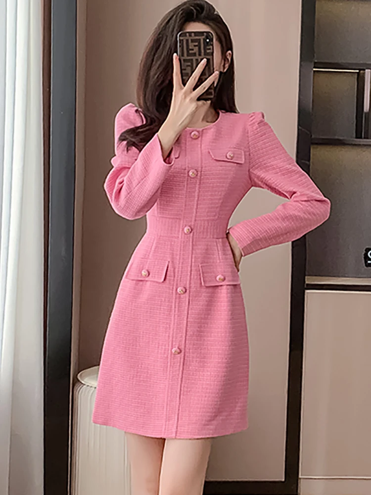2025 Pink Long Sleeve Bodycon Office Lady Dress Autumn