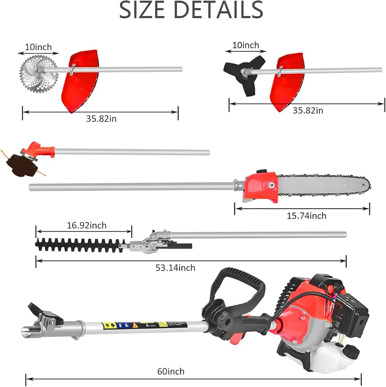 Grass Trimmer 52cc 5 in 1 Gas Powered Brush Cutter Gas String Hedge Trimmer Pole Saw for Quick Weed Grass Cleaning