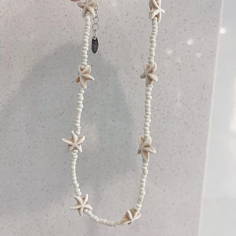 Böhmische Seestern Perlenkette Bunte Sommer Strand Halskette Damen_voghion.com
