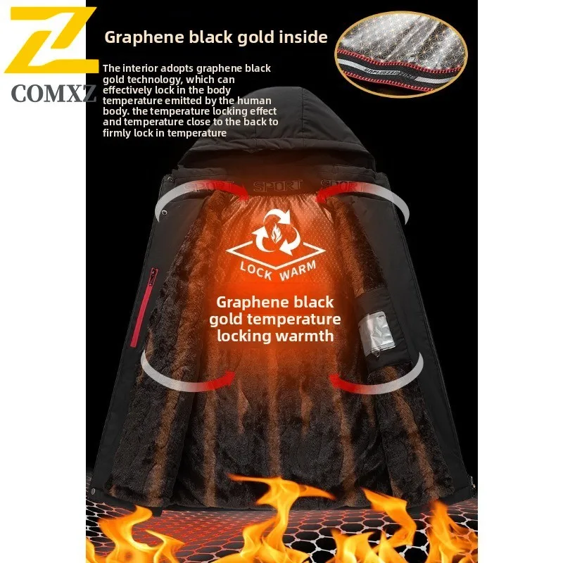 Men's Graphene Winter Coat Thermal Lined Hooded Puffer Jacket Windproof Waterproof Detachable Fur Collar Thickened Outdoor Parka