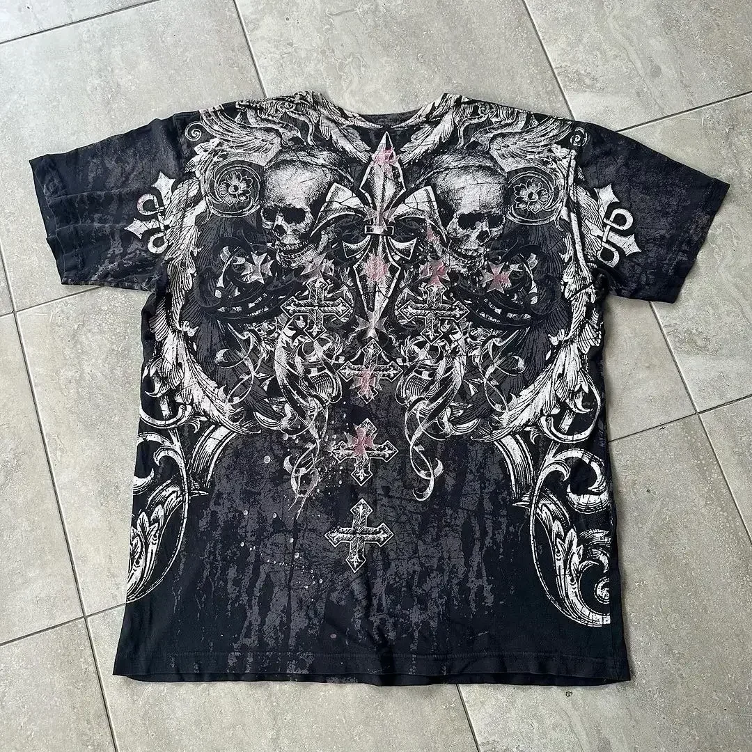 2000s Y2k New Harajuku Retro Men's Gothic Dying Angel Black T