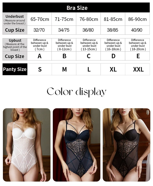 Sexy Lace Bodysuit Lingerie Female Tull One-piece Push Up Top Bra Panties  Set Slim Fit Strappy Underwire Underwear For Women