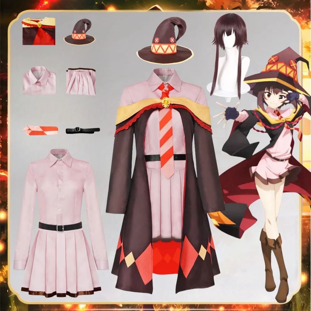 

Костюм для косплея Megumin, Женская юбка, наряды, Бог благословение этому замечательному миру, парик для косплея Megumin, на Хэллоуин