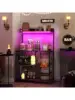 HOMCOM Bakers Racks with Power Outlet and LED Lights Coffee Bar Table for Kitchens with Storage Microwave Stand with Gla 4