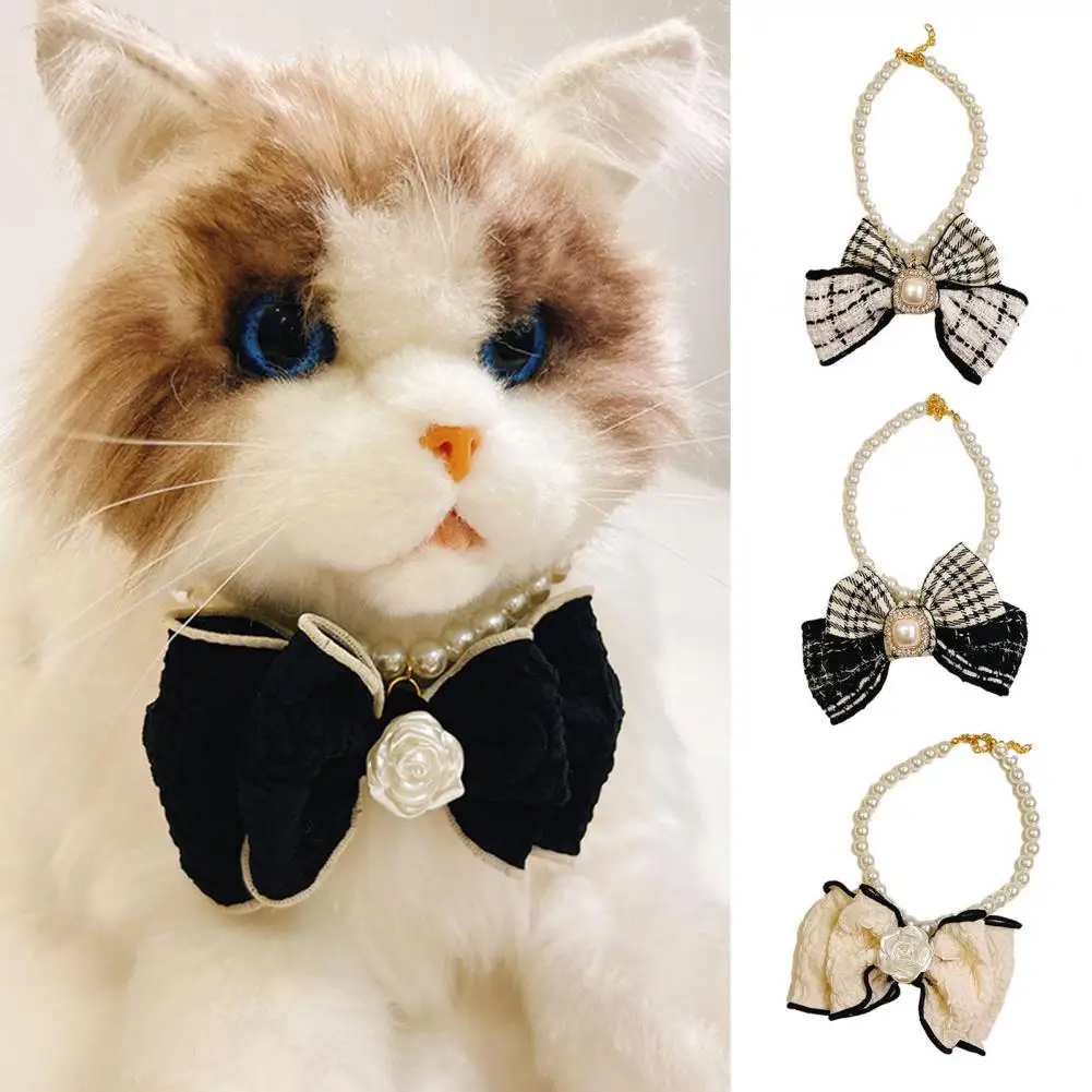 

Easy to Take Off Pet Necklace Adjustable Pet Necklace Stylish Pet Jewelry Adjustable Dog Cat Bowknot Necklace with for Small