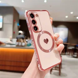 Magnetic Love Heart Plating Shockproof Case with Magsafe Compatibility for Galaxy S21+ 5G (Pink)