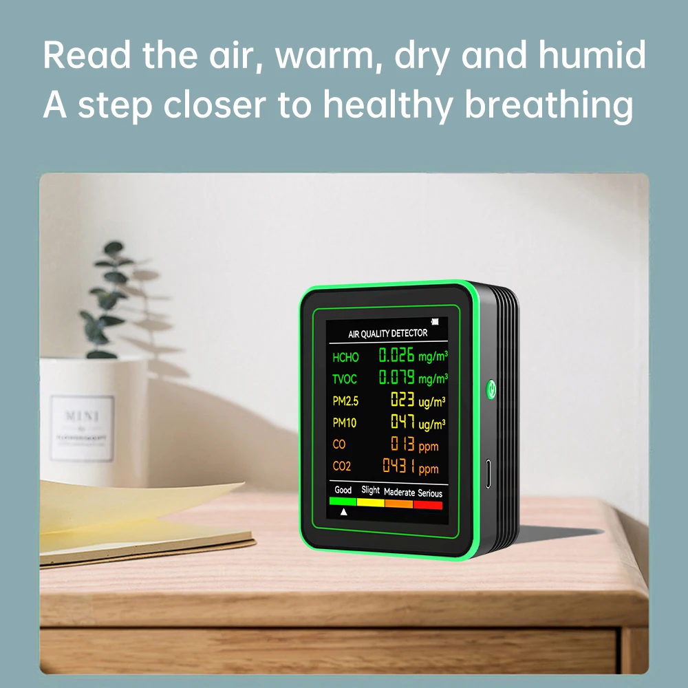New 6 In 1 PM2.5 PM10 HCHO TVOC CO CO2 Air Quality Detector CO CO2 Formaldehyde Monitor Home Office Air Quality Tester