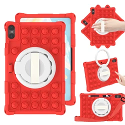 Kids Shockproof Silicone Cartoon Case with Decompression Bubbles, Shoulder Strap & Pen Holder for Teclast T40air 10.4 (Red)