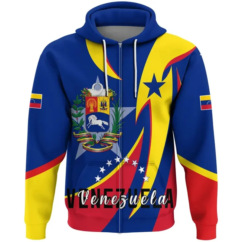 thumbnail image 1 of Sudadera con cremallera y estampado 3D de la bandera de Venezuela para hombre, sudaderas con emblema nacional, sudaderas holgadas de moda para deportes callejeros, 1 of 5