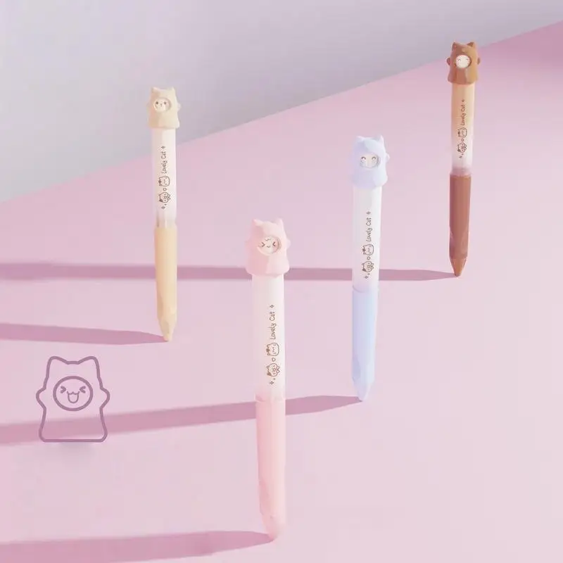 1Pcs 회전하여 패턴 변경 사무용품 작은 선물 학교 문구 창의적인 고양이 회전 젤 펜 0.5mm 검정 필기 펜