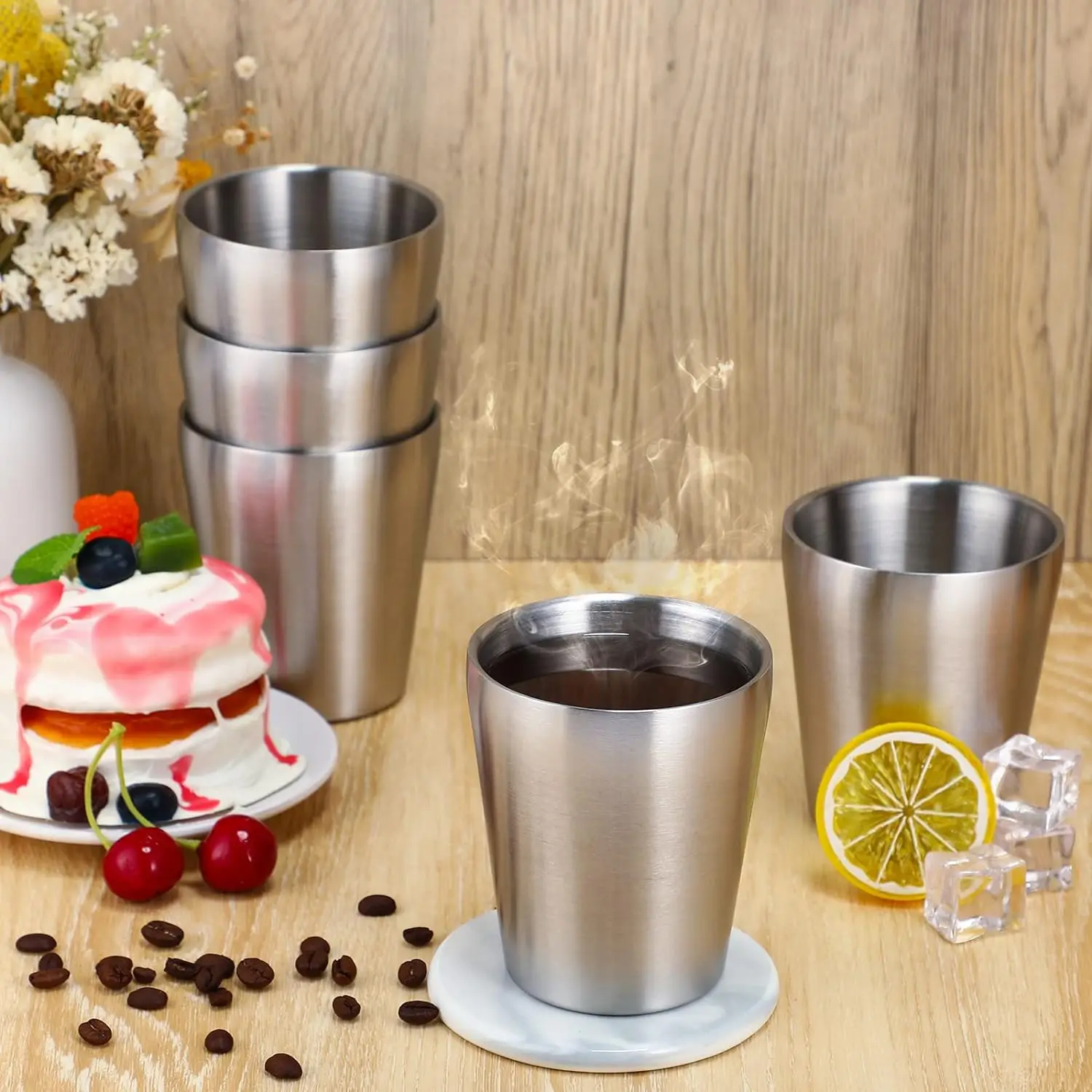 Bicchieri In Acciaio Inox 300ml - Doppia Parete Impilabili Per