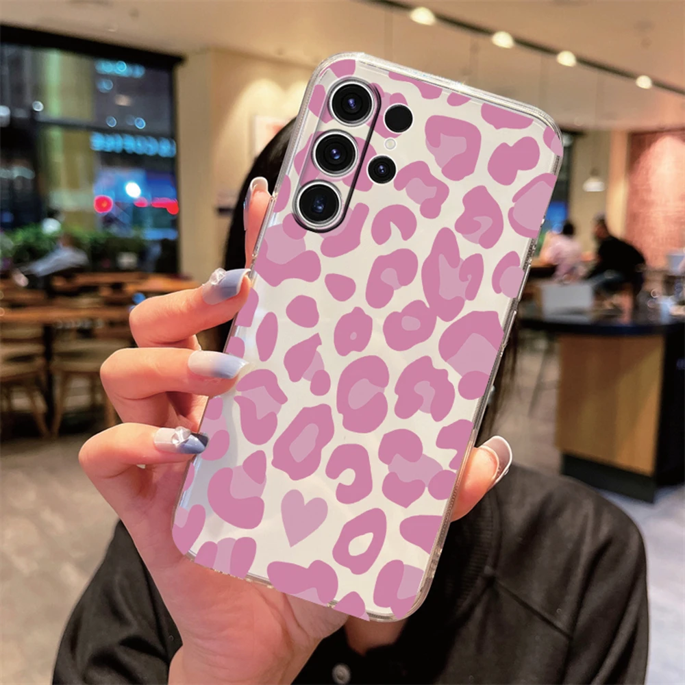 White Leopard Print Clear Phone Case - Artistic Marble Design