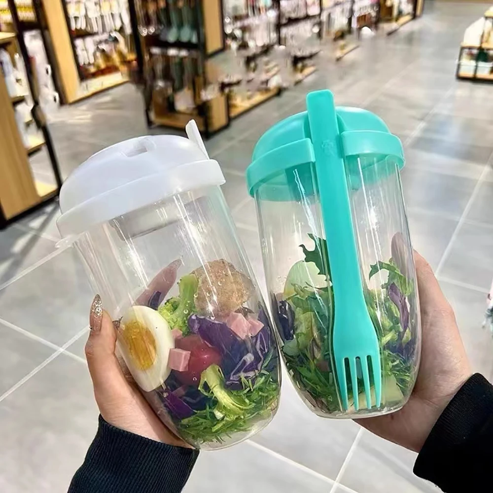 3 In1 Portable Bottle Salad Container Bottle-Shaped Bento Salad Bowl For Lunch Box With Fork Bowl Milk Cup 1000ml
