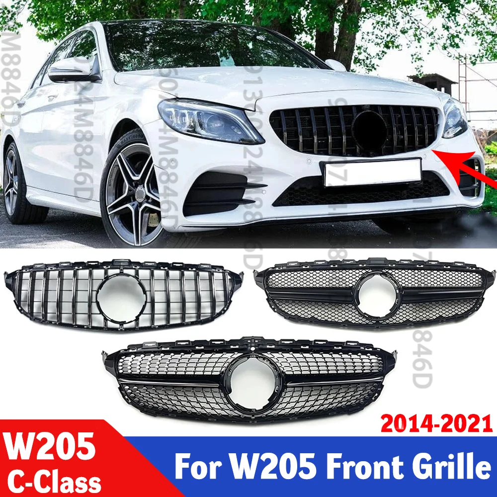 메르세데스 C-클래스 W205 S205 C205 2014-2021 GT 다이아몬드 메쉬 프론트 범퍼 그릴 AMG 스타일 맞춤형 자동차 외부 액세서리