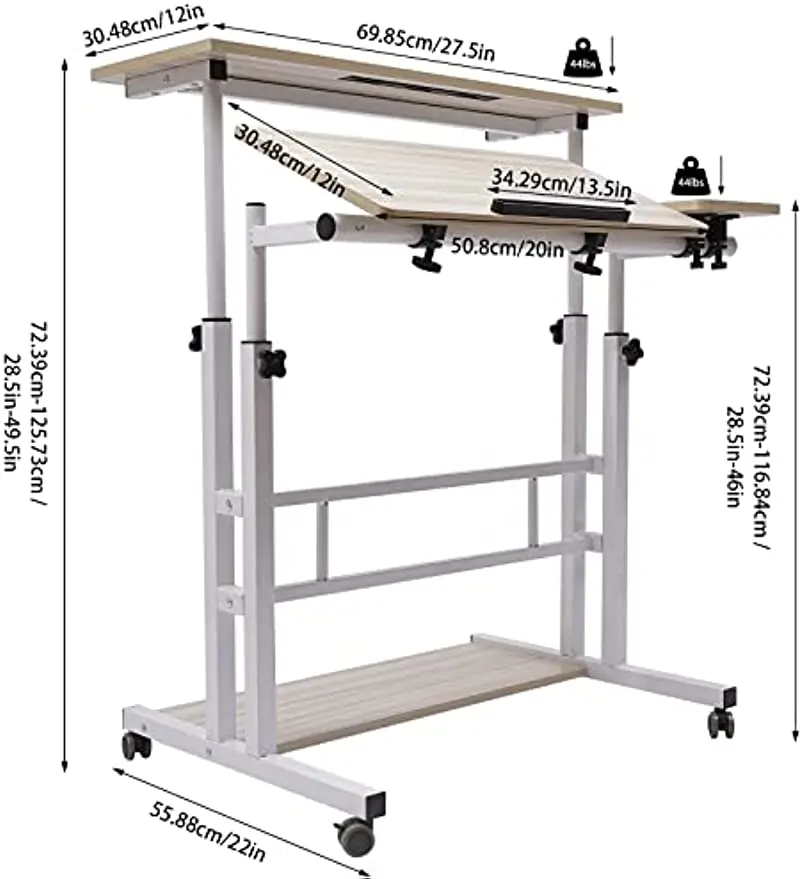 White Mobile Stand Up Desk Adjustable Laptop with Wheels 4 in 1 Rolling Table Home Office Table Standing 4