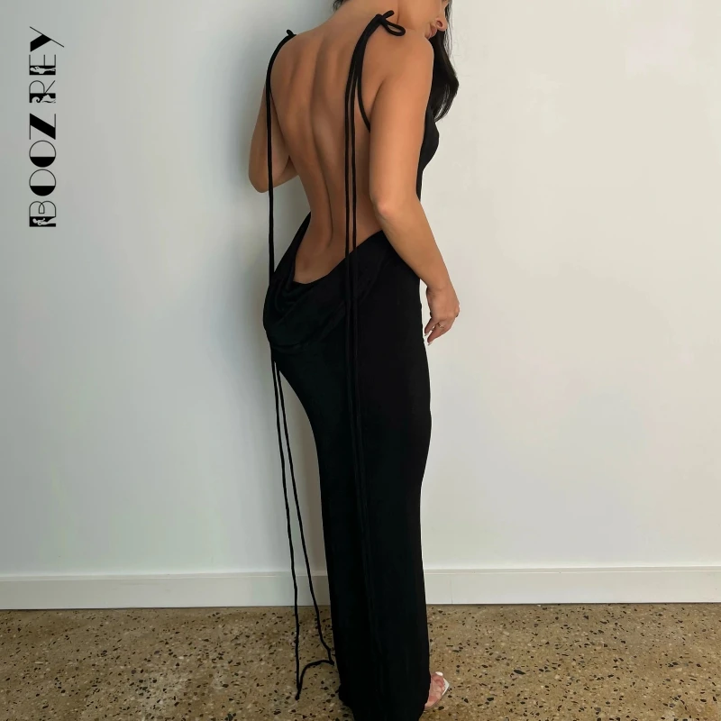 BoozRey Sexy Bandage Sleeveless Dresses for Women 2022 Summer Backless Midi Dresses Elegant Off The Shoulder Beach Robe Dress