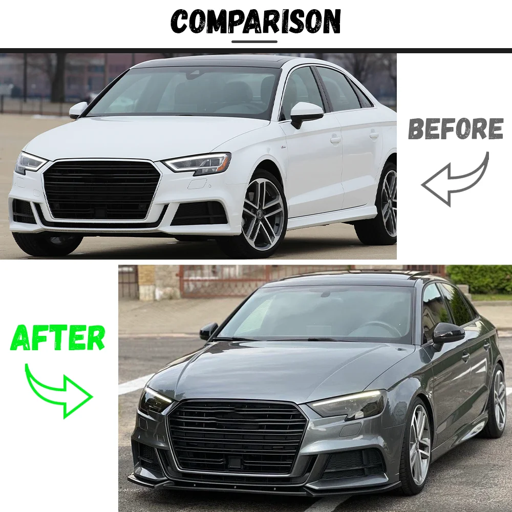 아우디 A3 S3 8V S-line 2017 2018 2019 2020 프론트 범퍼 립 친 스포일러 스플리터 디퓨저 바디킷 튜닝