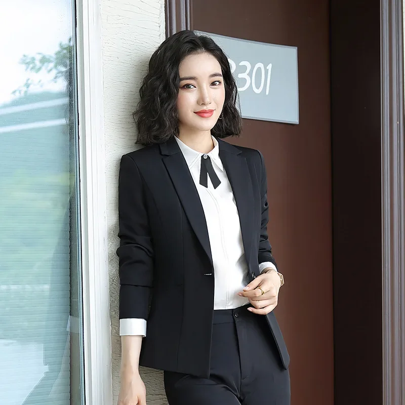 전문 여성 의류, 웨스턴 스타일 블랙 세트 재킷, 긴팔 직장 여성복, 사무실 여성 복장, 겨울 신상