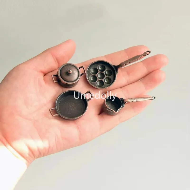 1 Set Retol Miniature Dollhouse Mini Metal Pot Kitchenware for Pretend Play Kitchen Doll Food Toy Accessories