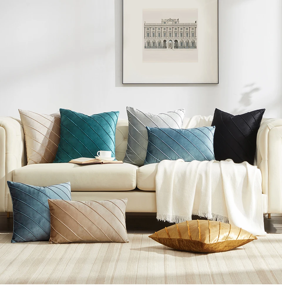 Description Picture 2 of item1piece Velvet Pillow Covers 18x18,  Sofa Couch Throw Pillows Covers Cases, Living Room Square Cushion Accent Stripe Covers