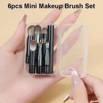 Set of 6 Mini Travel Makeup Brush Set with Case Portable Retractable Makeup Foundation Blush Blending Concealer Makeup Brush Set 1