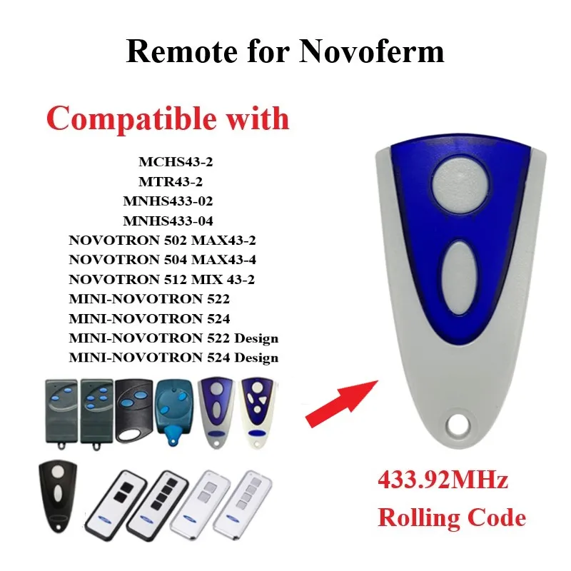 

NEW NOVOFERM NOVOTRON 502 512 522 524 Remote Control HS43-2 302 304 MTR43-2 MCHS43-2 MNHS4 Garage Door 433.92MHz Rolling Code