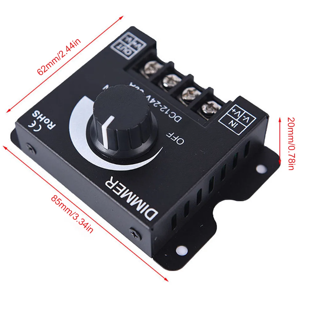 LED 스트립 조명용 조광기 컨트롤러, 밝기 조정 노브, LED 조광기 스위치, 30A, DC12V, 24V, 360W