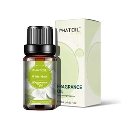 PHATOIL 10ml Luxury Scented Oil Collection - Coconut, Vanilla, Coffee, Black Opium, Angel, La Vie Est Belle, Bubble Gum Aromas for Crafting & Aromatherapy (White Musk)
