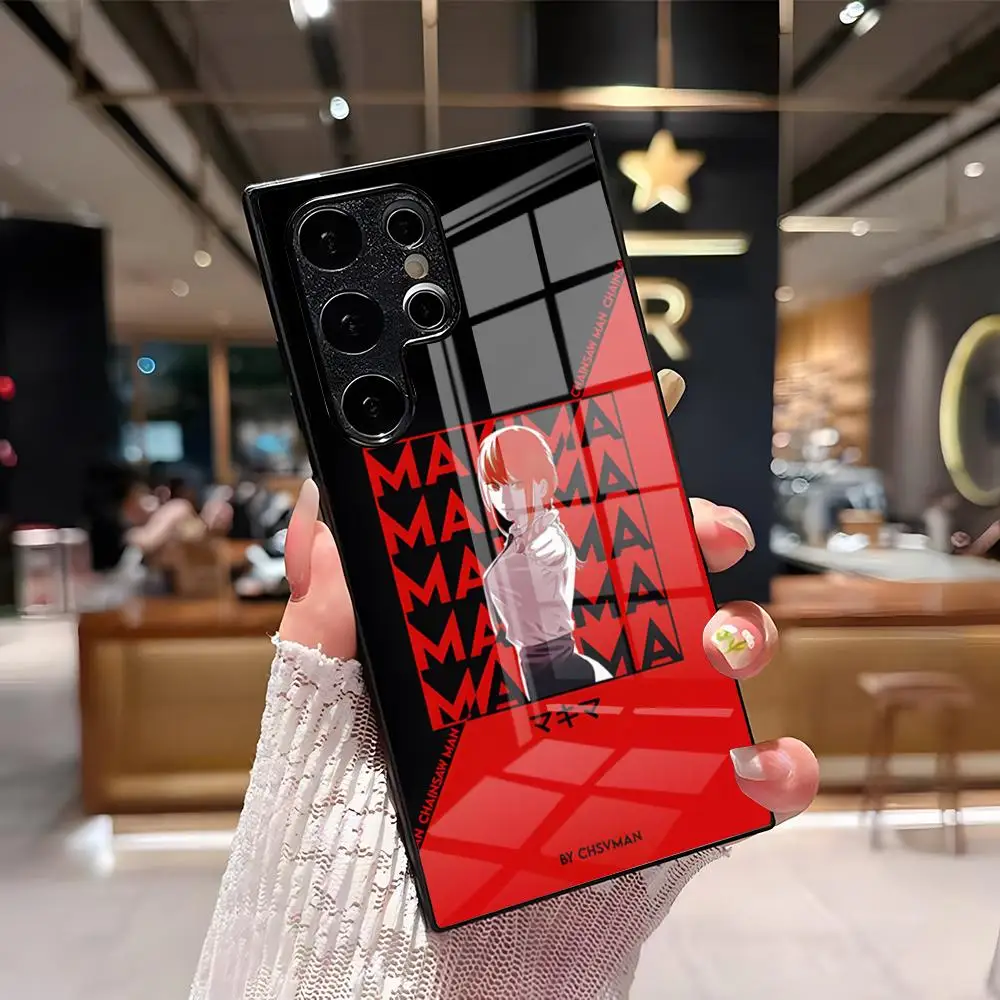 Cool M-Makima Chainsaw Man Glass Phone Case