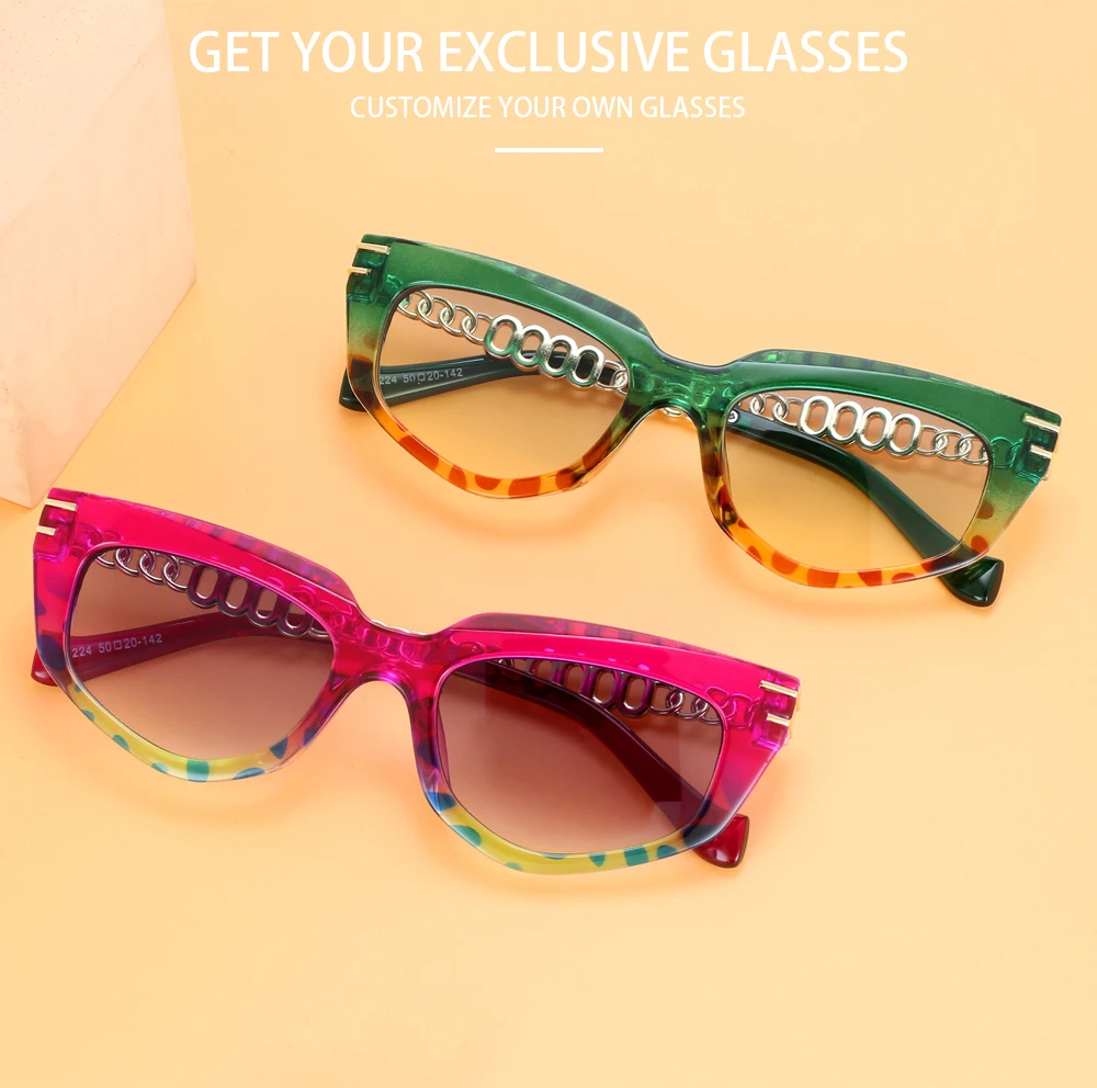 55577 metall Hohl Kette Presbyopie Brille Frauen Katze Augen Retro Luxus Brille Rahmen Marke Designer Computer Literatur Gläser – Detail 1