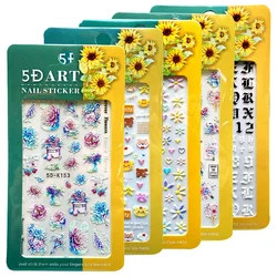 5D Embossed Nail Stickers White Rose Flower Lace Engraved Sliders For Nail Summer Wedding Self Adhesive Decal Decor 5D-K1XX
