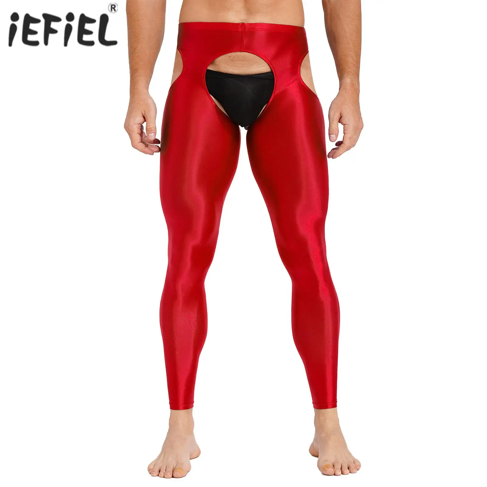 Mens Lingerie Skinny Pants Underwear Nightwear Stretchy Crotchless Leggings Hollow Out Glossy Elastic Waistband Underpants men leggings