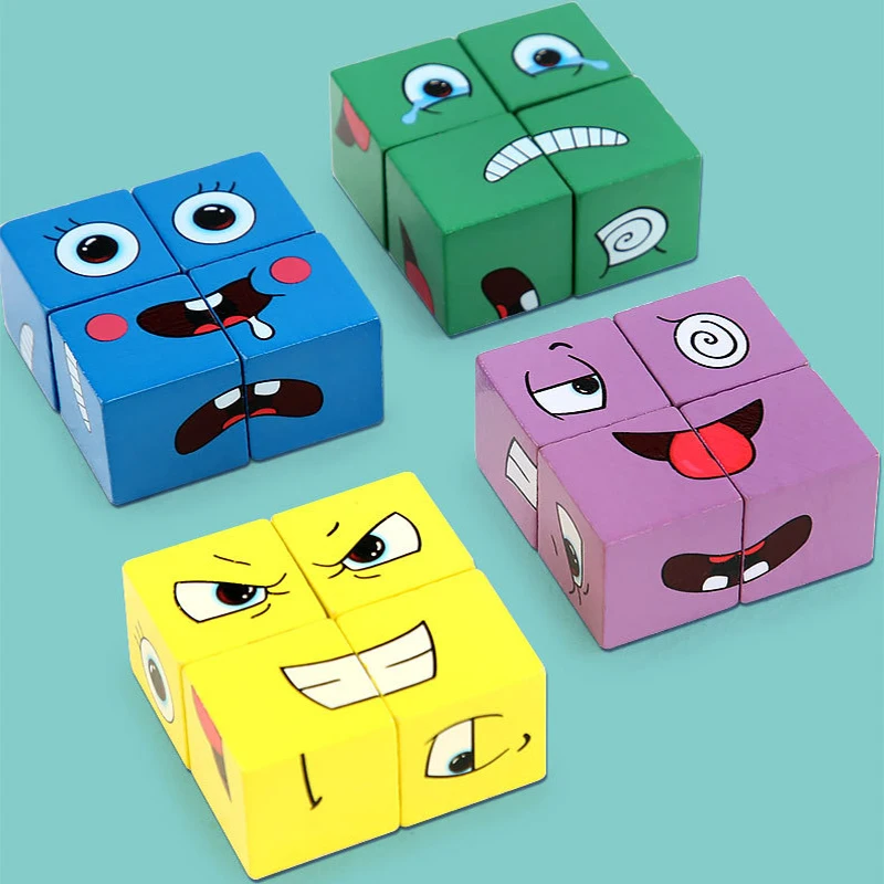 Face Expression Changing Cube Table Games Educational Toys Wooden Montessori Parent Children Thinking Logic Interactive Blocks images - 6