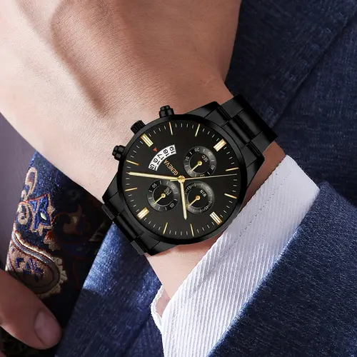 4PCS Business Men's Gift Box Watch Set Fashion Trend Quartz Watch Bracelet Necklace Ring Set Perfect Gift Set for Friends or Dad - Image 2