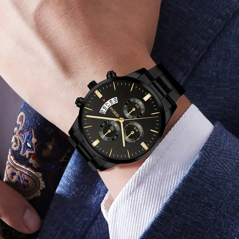 4PCS Business Men's Gift Box Watch Set Fashion Trend Quartz Watch Bracelet Necklace Ring Set Perfect Gift Set for Friends or Dad - Image 2
