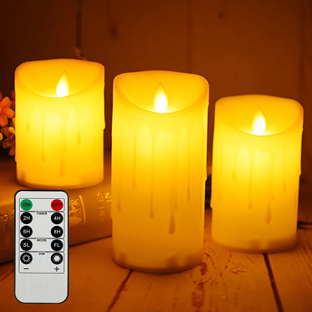 3 Pcs Remote Control LED Flameless Candle Lights Pillar LED Candle New Year Candles Battery Powered Led Tea Lights Easter Candle