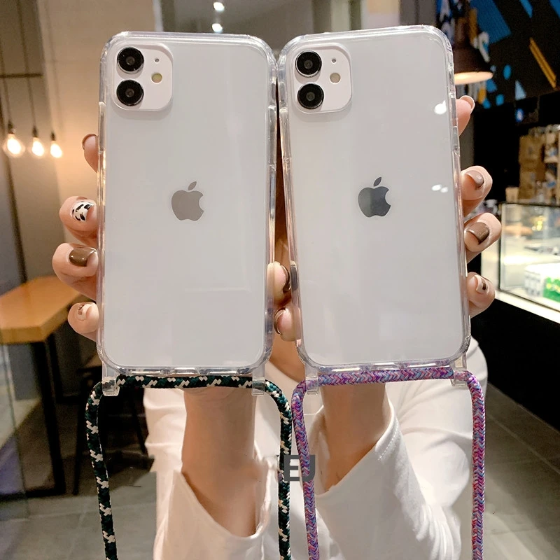 Crossbody Necklace Cord Lanyard Transparent Hard Case for iPhone 16 15 14 13 12 11 Pro Max XS XR X 8 7 Plus 15 Clear Soft Cover phone case iphone case phone protector cover