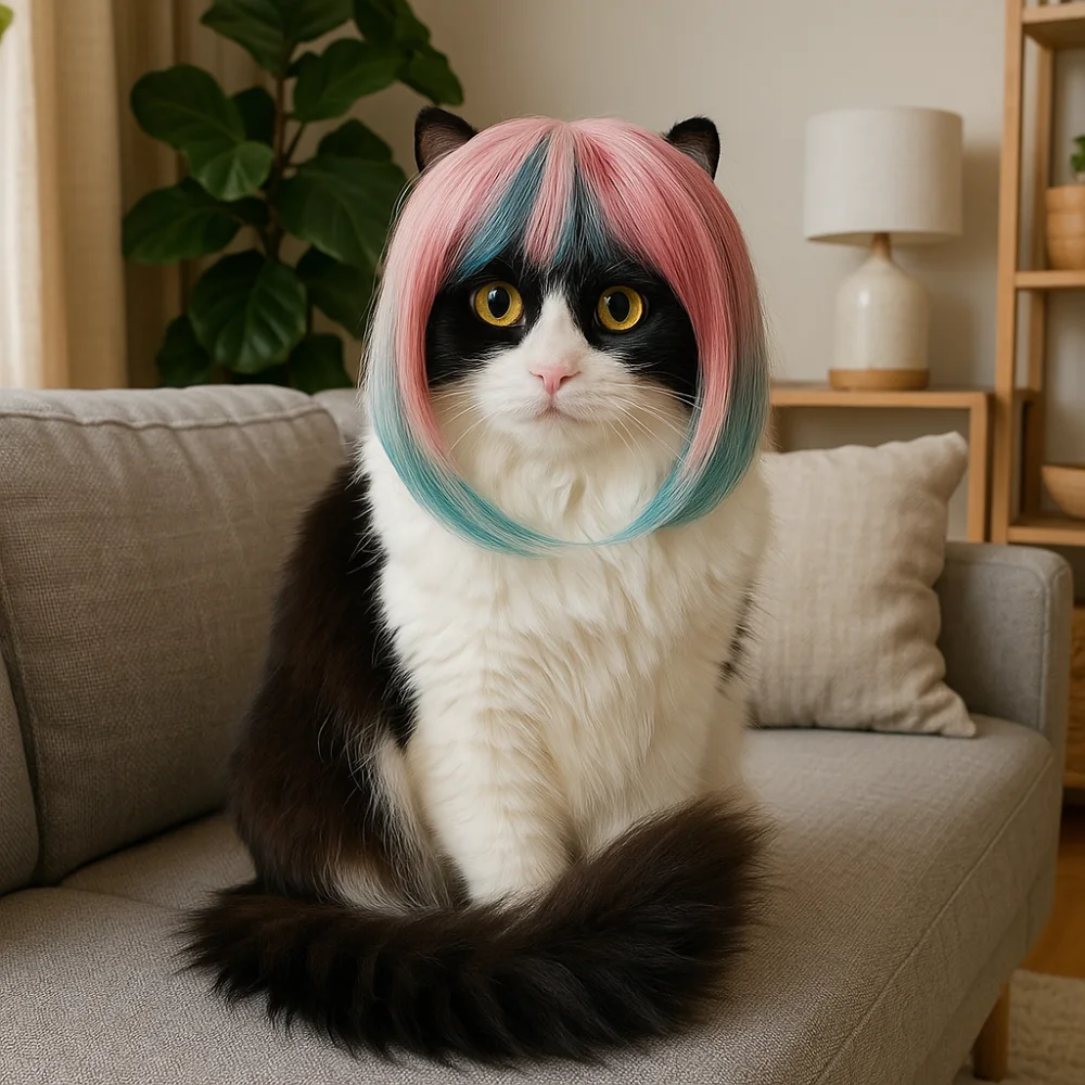 Universal Long Hair Dog Cat Costume Wig Colorful Funny Cats