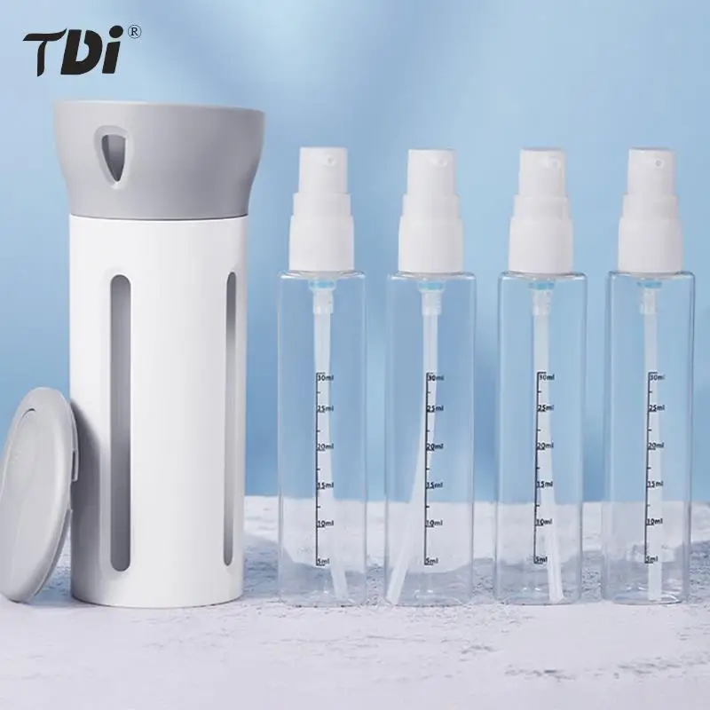 여행용 디스펜서 누출 방지 세면 용품 서브 병, 리필 가능한 샤워 젤 비누 빈 용기 키트, 4 인 1