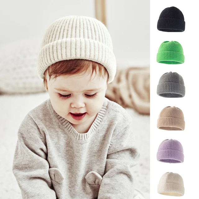 Bonnet en coton doux pour bébé, Bonnet chaud tricoté pour garçon et fille,  couleur unie, pour enfant de 0 à 3 ans - AliExpress