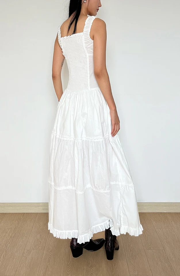 chinese dress ladies Beccalyn Eyelet Maxi Dress - Resort White Oversized Pinwheel Rayon Eye –  The Islands main image 1