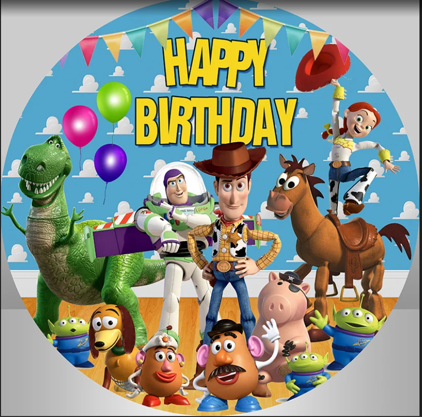 

Disney Toy Story Round Circle Backdrop Amusement Park Photobooth Backdrop Children's Birthday Party Wall Decorations Table Cover