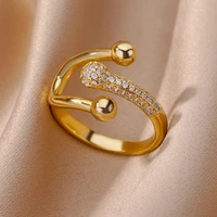 Gold Plated Stainless Steel Crystal Rings For Women Chain Geometry Zircon Finger Ring Jewelry Gift anillos mujer 2025 New Trendy - Image 3