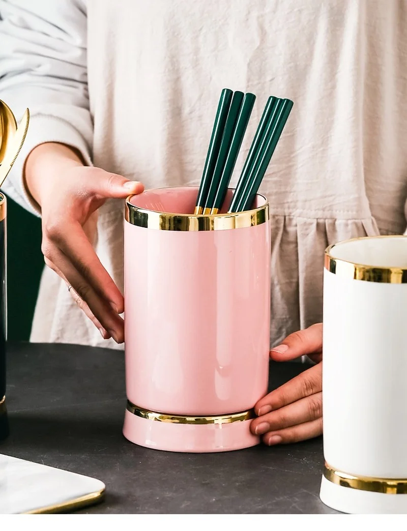 European-style Ceramic Chopstick Holder Kitchen Drain Knife and Fork Tube