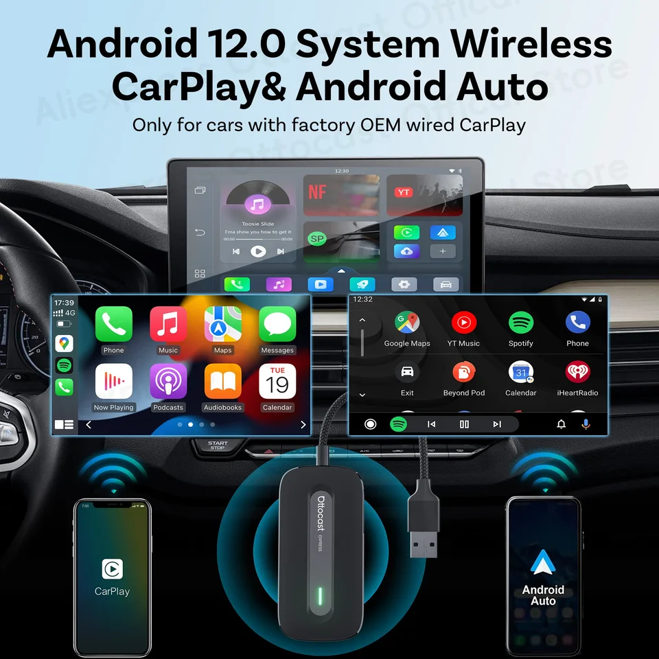 OTTOCAST Play2Video Express ワイヤレスCarPlay Android Auto AI