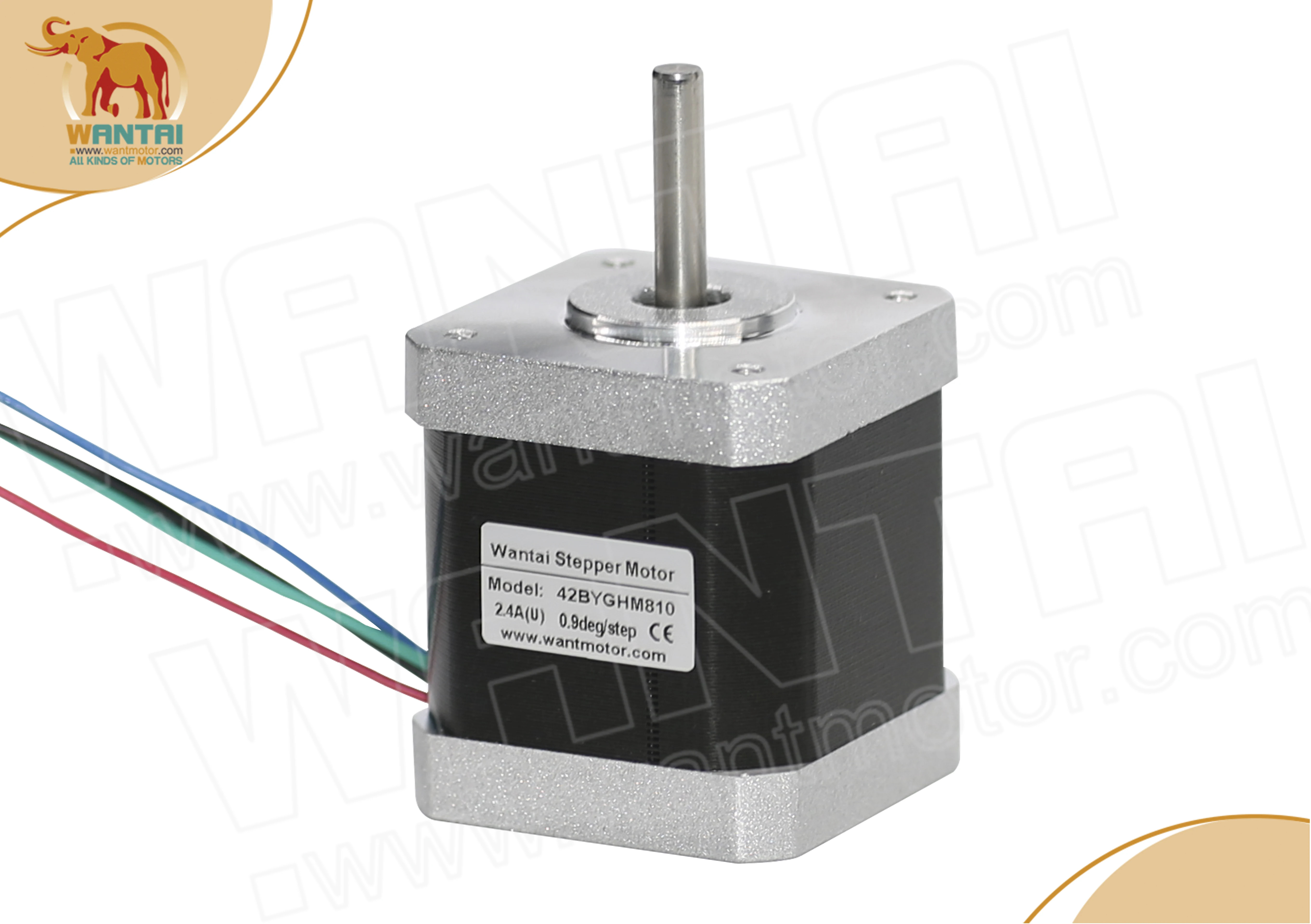 Produktbild von 2-Phasen-Schrittmotor 42BYGHM810 – 0.9°, 4200g·cm Haltemoment, 2.4A, Für 3D-Drucker & CNC (42x48mm)