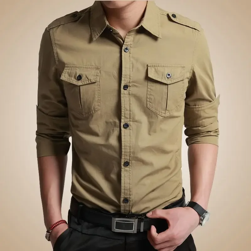 Men&rsquo;s Cotton Shirt Tooling Military Uniform Shirt Non-iron Long Sleeves Short Sleeve Spring and Fall Leisure Outdoor casual short sleeved shirt short sleeved shirt button down shirt