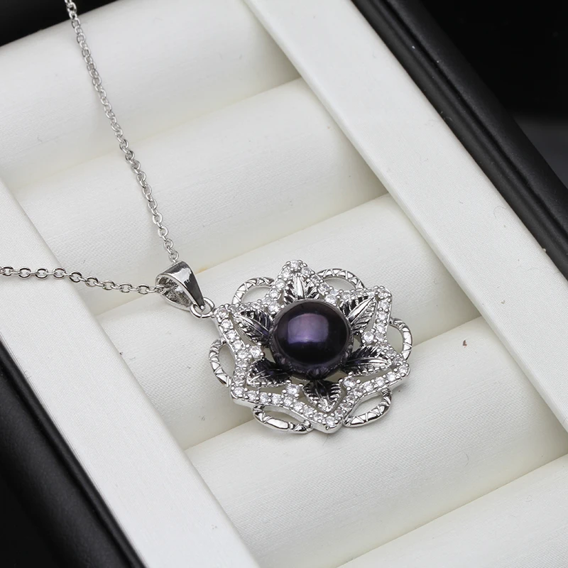 Wedding 925 Sterling Silver Big Cute Natural Pearl Pendant Women White Black